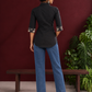 Timeless Black Cotton Shirt with Contrast Floral Print Cuffs and Maroon Button Placket — back view