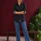 Timeless Black Cotton Shirt with Contrast Floral Print Cuffs and Maroon Button Placket — front view