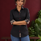 Timeless Black Cotton Shirt with Contrast Floral Print Cuffs and Maroon Button Placket — styled view