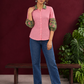 Vibrant Pink Cotton Shirt with Contrast Green Floral Print Collar and Balloon Sleeves — front view