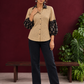 Beige Cotton Shirt with Contrast Black Ajrakh Floral Print Collar & Balloon Sleeve Cuffs — front view