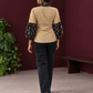 Beige Cotton Shirt with Contrast Black Ajrakh Floral Print Collar & Balloon Sleeve Cuffs — back view