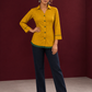 Mustard Yellow Cotton Shirt with Contrast Green Ikat Border Hem and Buttons — front view