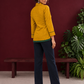 Mustard Yellow Cotton Shirt with Contrast Green Ikat Border Hem and Buttons — back view