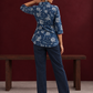 Indigo Blue Cotton Shirt with Floral Print and Contrast Maroon Button Placket — back view