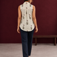 Cream Cotton Sleeveless Shirt with Collared Neckline and Botanical Leaf Print — back view
