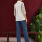 White Cotton Shirt with Contrast Grey Ikat Zigzag Print Sleeves — back view