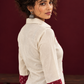 Classic Off-White Cotton Shirt with Maroon Printed Placket & Contrast Sleeve Cuffs — fabric detail