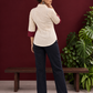 Classic Off-White Cotton Shirt with Maroon Printed Placket & Contrast Sleeve Cuffs — back view