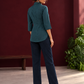 Classic Bottle Green Cotton Shirt with Ajrakh Floral Print Cuffs and Contrast Buttons — back view