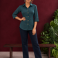 Classic Bottle Green Cotton Shirt with Ajrakh Floral Print Cuffs and Contrast Buttons — front view