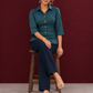 Classic Bottle Green Cotton Shirt with Ajrakh Floral Print Cuffs and Contrast Buttons — seated