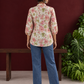 Ivory Cotton Floral Printed Shirt with Mandarin Collar and Lace-Trimmed Balloon Sleeves — back view