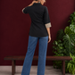 Classic Black Cotton Shirt with Contrast Ajrakh Chevron Print Cuffs & Patch Pocket Detail — back view