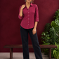 Classic Magenta Solid Cotton Shirt with Collar and Three-Quarter Sleeves — front view