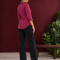 Classic Magenta Solid Cotton Shirt with Collar and Three-Quarter Sleeves — back view