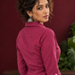 Classic Magenta Solid Cotton Shirt with Collar and Three-Quarter Sleeves — fabric detail