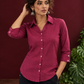 Classic Magenta Solid Cotton Shirt with Collar and Three-Quarter Sleeves — styled view