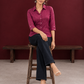 Classic Magenta Solid Cotton Shirt with Collar and Three-Quarter Sleeves — seated