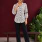 White Cotton Shirt with Warli Print, Mandarin Collar & Crochet Trimmed Full Sleeves — front view