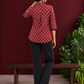 Classic Maroon Cotton Shirt with Ajrakh Print & Contrast Black Lace Trim Cuffs — back view