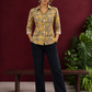 Light Yellow Cotton Shirt with Floral Print & White Crochet Lace Sleeve Trim — front view