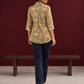 Light Yellow Cotton Shirt with Floral Print & White Crochet Lace Sleeve Trim — back view