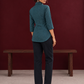 Timeless Teal Blue Cotton Shirt with Collared Neckline and Contrast Floral Buttons — back view
