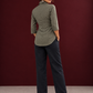 Classic Grey Cotton Shirt with Collared Neckline and Floral Wooden Button Detailing — back view
