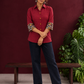 Elegant Maroon Cotton Silk Shirt with Kalamkari Printed Sleeve Cuffs & Back — front view