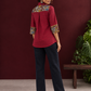Elegant Maroon Cotton Silk Shirt with Kalamkari Printed Sleeve Cuffs & Back — back view