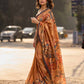 Classic Mustard Art Silk Saree with Traditional Kalamkari Print