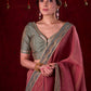 Soft Pink Silk Blend Saree with Intricate Green Chanderi Embroidered Border