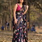 Midnight Black Tussar Silk Saree with Traditional Pichwai Print