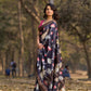 Midnight Black Tussar Silk Saree with Traditional Pichwai Print