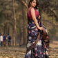 Midnight Black Tussar Silk Saree with Traditional Pichwai Print