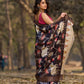 Midnight Black Tussar Silk Saree with Traditional Pichwai Print