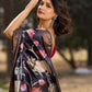 Midnight Black Tussar Silk Saree with Traditional Pichwai Print