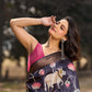 Midnight Black Tussar Silk Saree with Traditional Pichwai Print
