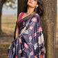 Midnight Black Tussar Silk Saree with Traditional Pichwai Print