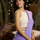 Elegant lilac cotton saree with golden accents and soft handcrafted sophistication