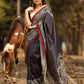 Bold Black Art Silk Saree with Traditional Printed Border & Statement Pallu