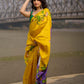 Mustard & Purple Tussar Silk Saree with Handcrafted Floral Motifs