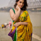 Mustard & Purple Tussar Silk Saree with Handcrafted Floral Motifs
