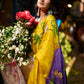 Mustard & Purple Tussar Silk Saree with Handcrafted Floral Motifs