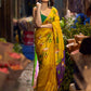 Mustard & Purple Tussar Silk Saree with Handcrafted Floral Motifs