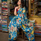 Heritage Blue Tussar Silk Saree with Bold Kalamkari Motifs