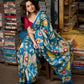 Heritage Blue Tussar Silk Saree with Bold Kalamkari Motifs