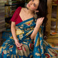 Heritage Blue Tussar Silk Saree with Bold Kalamkari Motifs