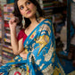 Heritage Blue Tussar Silk Saree with Bold Kalamkari Motifs